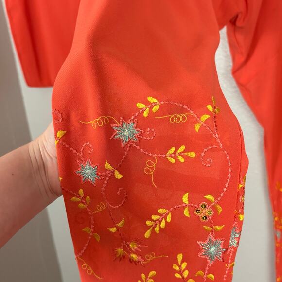 Approx S/M Orange Floral Embroidered Sequin Kurta Style Pants Matching Dupatta - Picture 8 of 12
